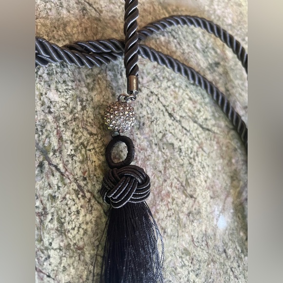 Limited ✨ BEBE ✨ tassels black belt or necklace with faux crystals, new - Picture 2 of 3